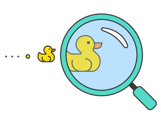 Magnifying glass duckling sizes illustration